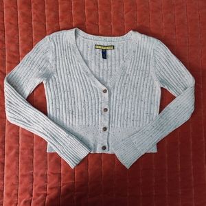 Aeropostale Prince & Fox Grey Speckles Rib Sweater Crop Cardigan